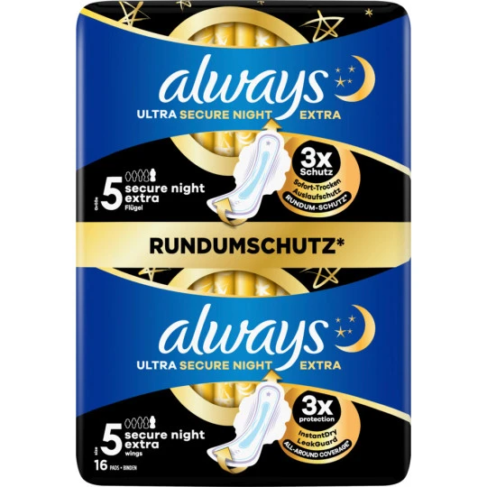 Always® Ultra Secure Night Extra Mit Flügeln Damenbinden Big Pack 16ST 1